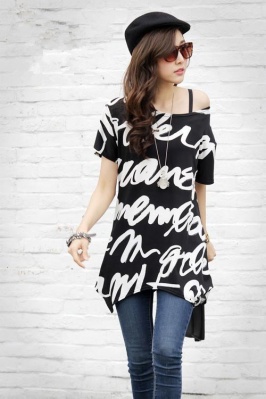 blusa moda de estilo elegante decorado con letras de color negro se vende bien