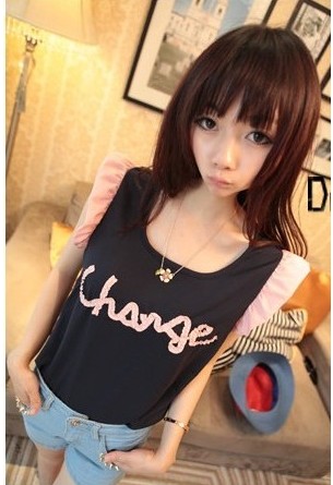 Stylish Style Letters Printed Blouse Navy